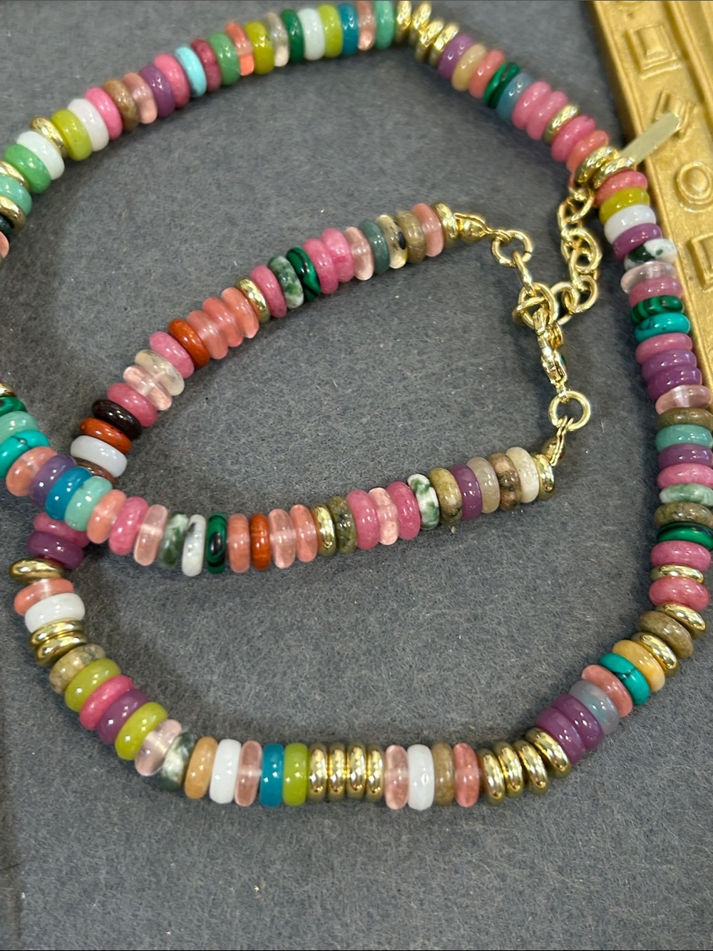 Multicolor Stone Bead Necklace with Gold Accents - Picture 6 of 6